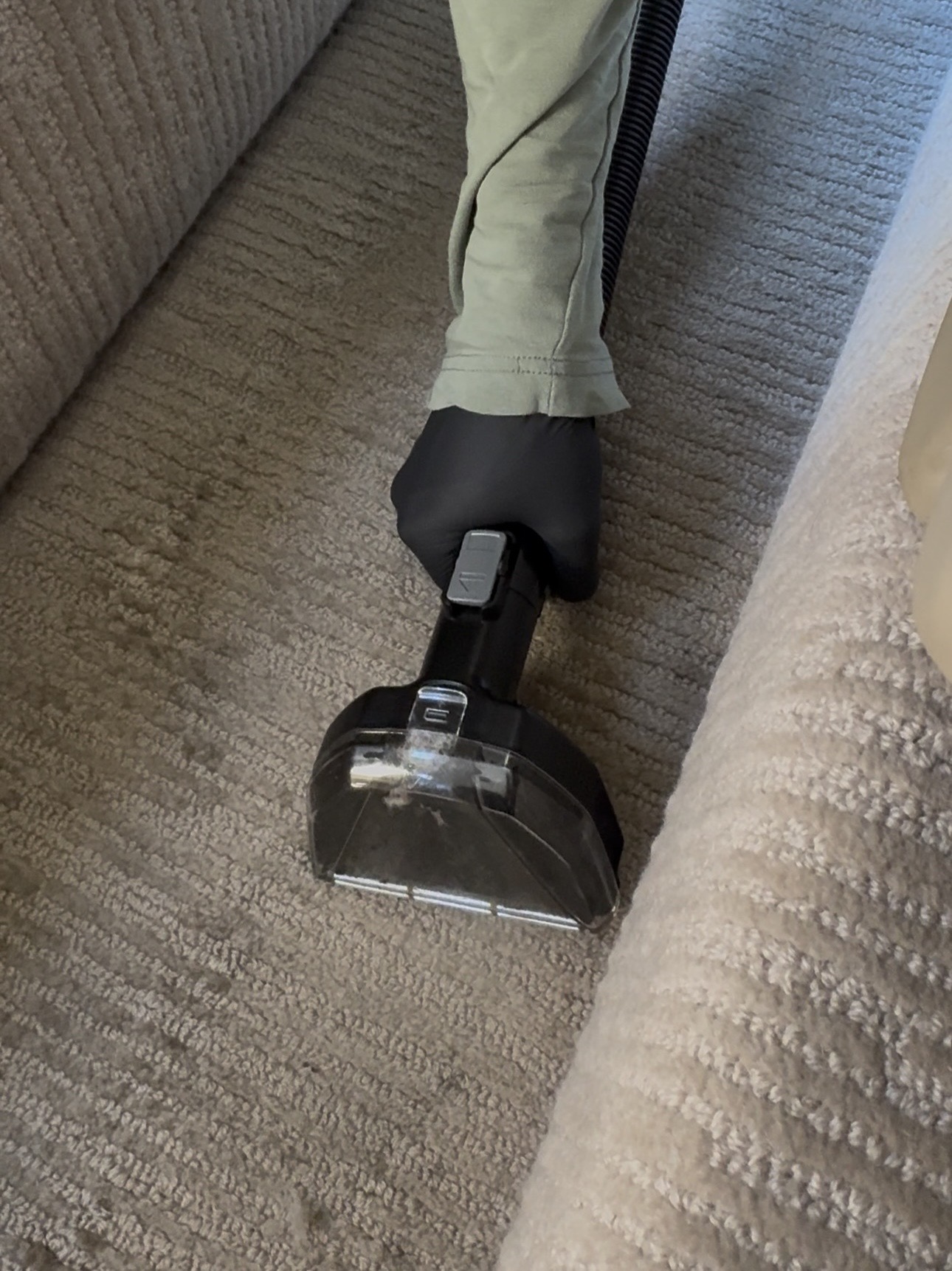 Carpet Shampoo & Stain Removal Services Professional aircraft carpet shampoo and stain removal service — steam cleaning carpet inside luxury private jet cabin